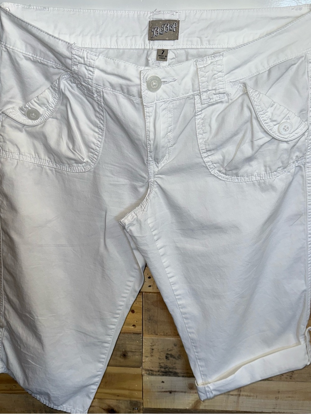 BeBop White Stretch Cargo Shorts